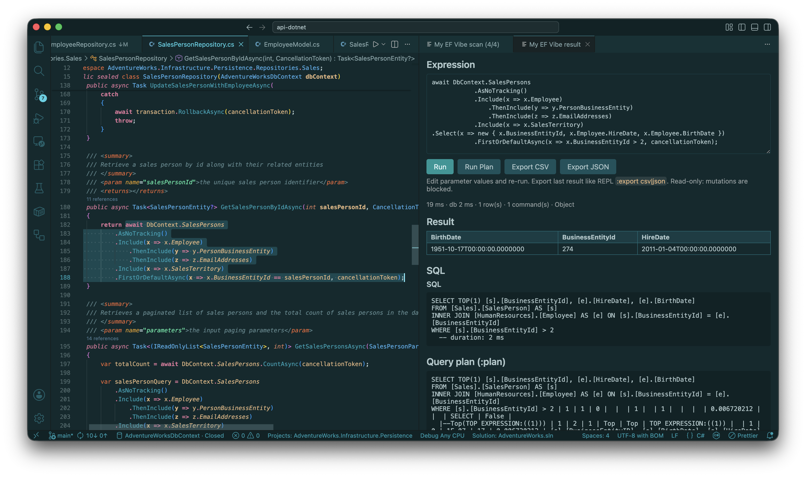 VS Code extension with split result and SQL panel